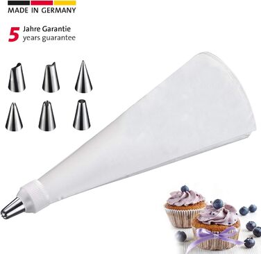 Кондитерський мішок 30 см та 6 сталевих насадок, кремово-білий Westmark