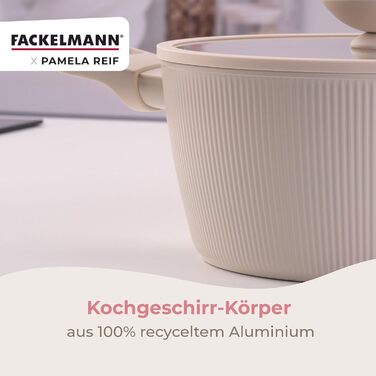 Сотейник 16 см с ребристым дизайном со стеклянной крышкой, пастельно-бежевый Pamela Reif Fackelmann