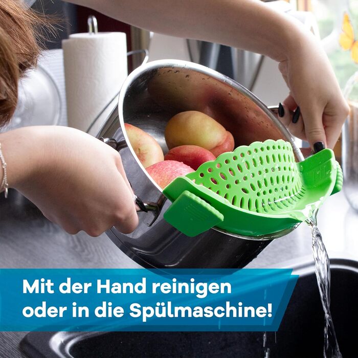 Силіконовий друшляк Snap-On Насадка-цідило для пасти для каструль та сковорідок Кухонне цідило без бісфенолу А, придатне для миття в посудомийній машині Друшляк для зливу води з каструль (зелений)