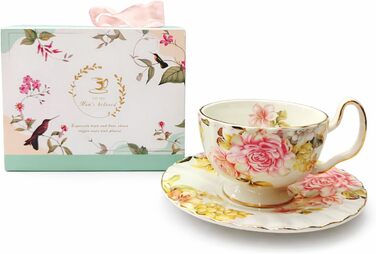 Керамічна чайна чашка з блюдцями та ложками (літо)