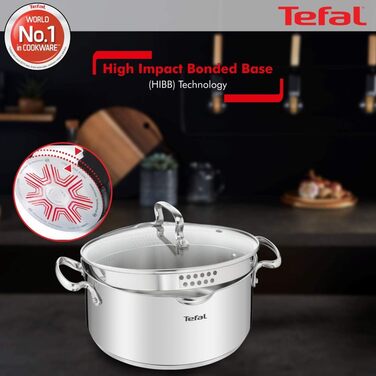 Кастрюля 5 л из нержавеющей стали со стеклянной крышкой 24 см Duetto+ Tefal