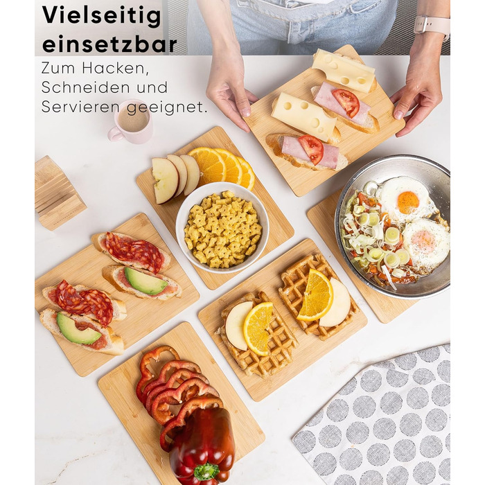 Набір дерев'яних обробних дощок Deco haus з міцної акації 2 см завтовшки - дошки з жолобком для соку - кухонні дерев'яні дошки 40x30, 33x24, 26x18 см - набір дерев'яних дощок (6 шт., бамбук)