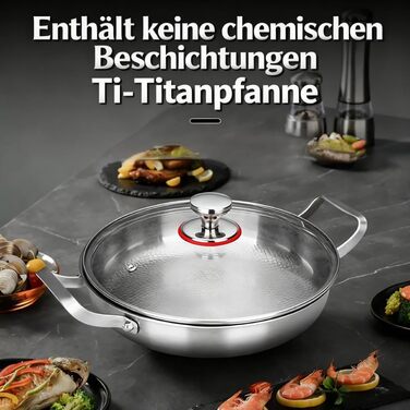 Титановая сервировочная сковорода 28 см со стеклянной крышкой Tovara Titanium Pro