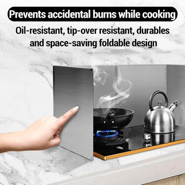 Складаний настінний кухонний бризкозахисний екран, кухонна пластина для бризок, захист від бризок з антипригарним покриттям, легко миється, для щоденного приготування їжі (чотирисекційний складний (бічне всмоктування), 90*38*70*45 см)