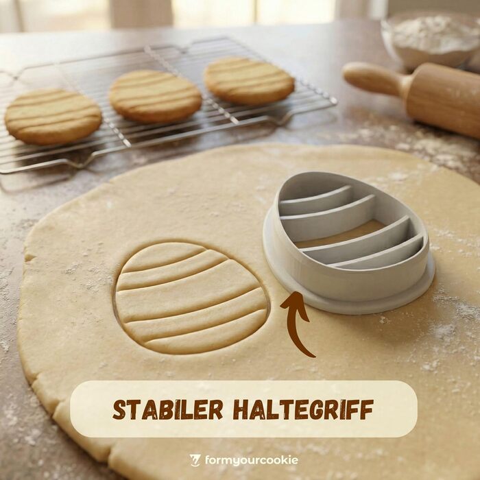 Набір із 3 формочок для пасхального печива, смугастий візерунок у вигляді пасхальних яєць, кролик, 2-в-1 зі штампом, 5 x 4 см, можна мити в посудомийній машині, екологічно чистий, стійкий до іржі (смугасті пасхальні яйця (5x4 см))