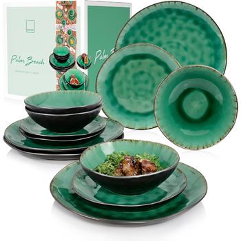 Набор фаянсовой посуды на 4 персоны, 12 предметов, зеленый Palm Beach Sänger