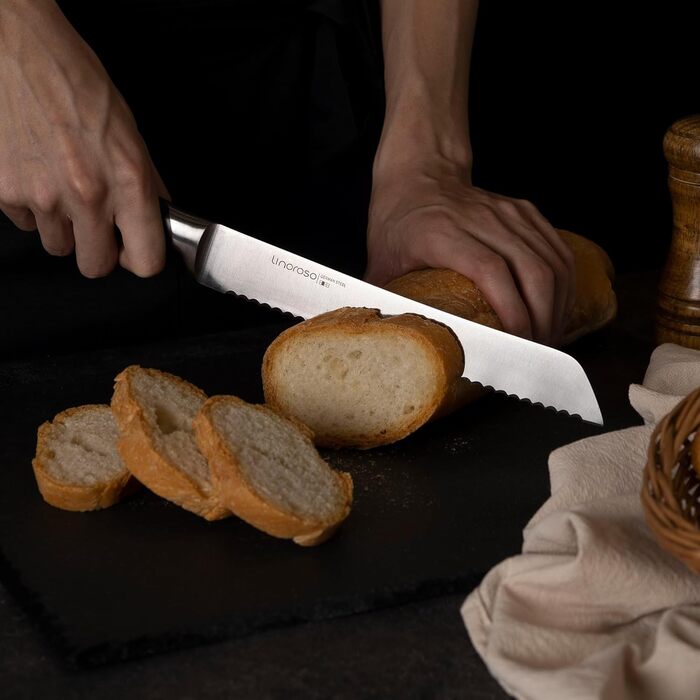 Ніж для чищення овочів linoroso 9 см Гострий фруктовий ніж Кухонні ножі Маленькі кухонні ножі Поковки з німецької вуглецевої сталі Ергономічна ручка з елегантною подарунковою коробкою - Classic Series (8-дюймовий ніж для хліба)