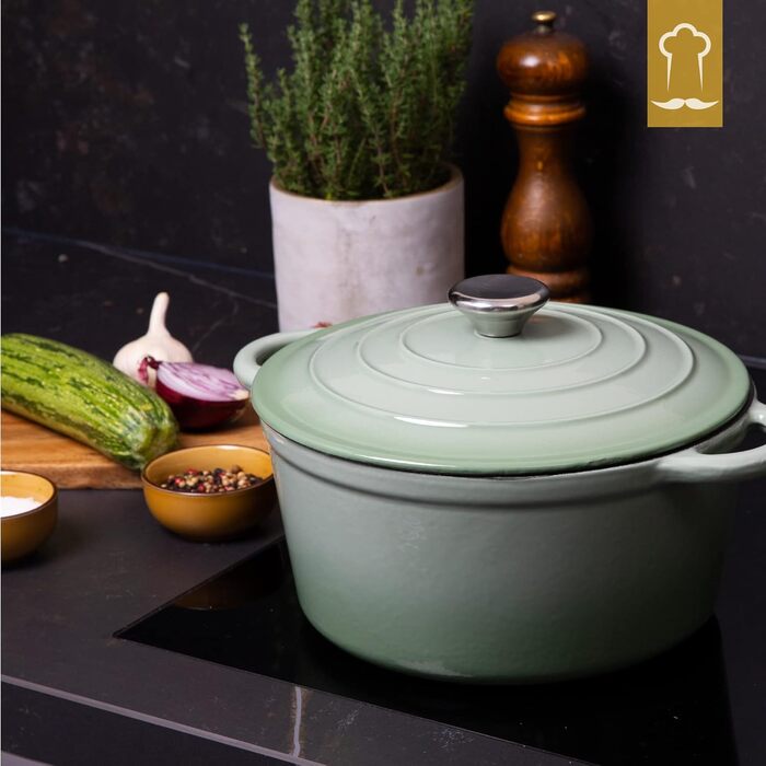 Чавунна жаровня 3,5 л з кришкою 24 см, зелена Chefarone