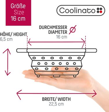 Складаний силіконовий друшляк Сітчасте силіконове сито для пасти, овочів та фруктів Можна мити в посудомийній машині, не містить бісфенолу А та термостійке до 230C Компактний складний друшляк для зливу води (червоний, 16 см)