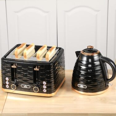 Набір для сніданку HOMCOM Kettle Toaster Set з чайником 1,7 л, тостером на 4 скибочки, 2200 Вт, 7 рівнів підрум&39янення, розморожуванням, розігріванням та піддоном для крихт, термостатом Otter, кремово-білим (чорним)