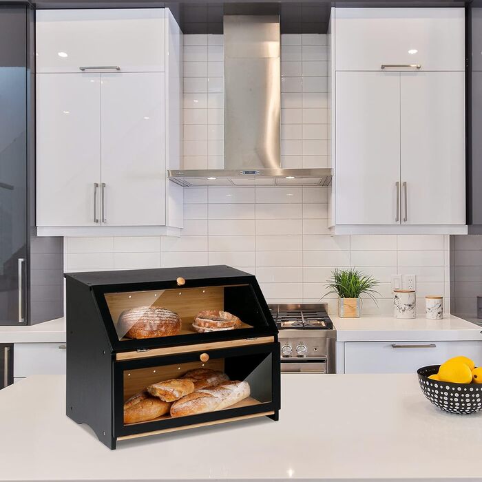 Двухуровневая бамбуковая хлебница 39 x 25 x 32 см, черная Leader Accessories