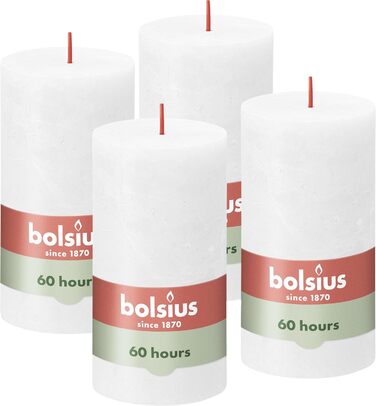 Свічки Bolsius Rustic Pillar - Оливково-зелені - Набір з 4 шт. - Декоративні побутові свічки - Час горіння 60 годин - Без запаху - Натуральний рослинний віск - Без пальмової олії - Оливково-зелені (13 x 7 см, Білі)