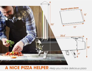 Вулична піч для піци з квадратним каменем 33 см та лопаткою для піци Mimiuo