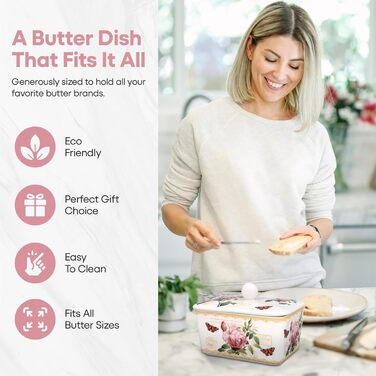 Маслянка з кришкою, китайська кераміка, з гарними акварельними мотивами, розроблена галереєю Дженніфер Роуз для Busy Bee (Redoute Rose)