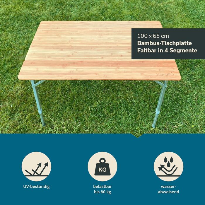 Бамбуковый кемпинговый стол с сетчатой ​​полкой 100 x 65 см Skandika
