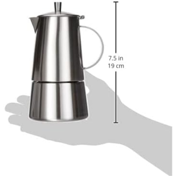 Кофеварка Cilio MODENA, Нержавеющая сталь , Подходит для всех типов плит , Ø 8.5 см , Можно мыть в посудомоечной машине , Кастрюля мокко , Кофеварка для эспрессо 4 чашки , Кофеварка для кемпинга