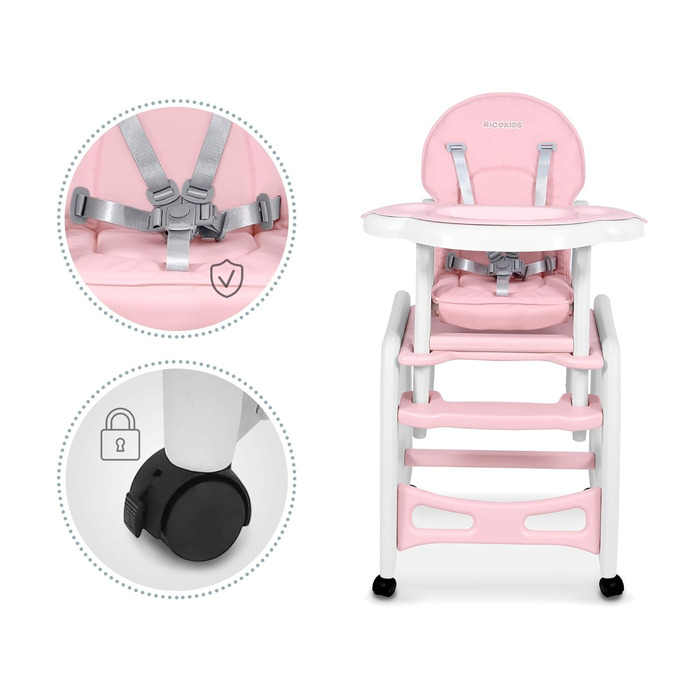 Детский стульчик для кормления 5-в-1 розовый Ricokids