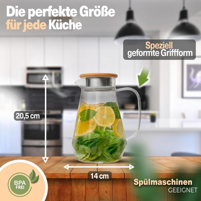 Стеклянный кувшин с крышкой 1,5 л CLIDOR