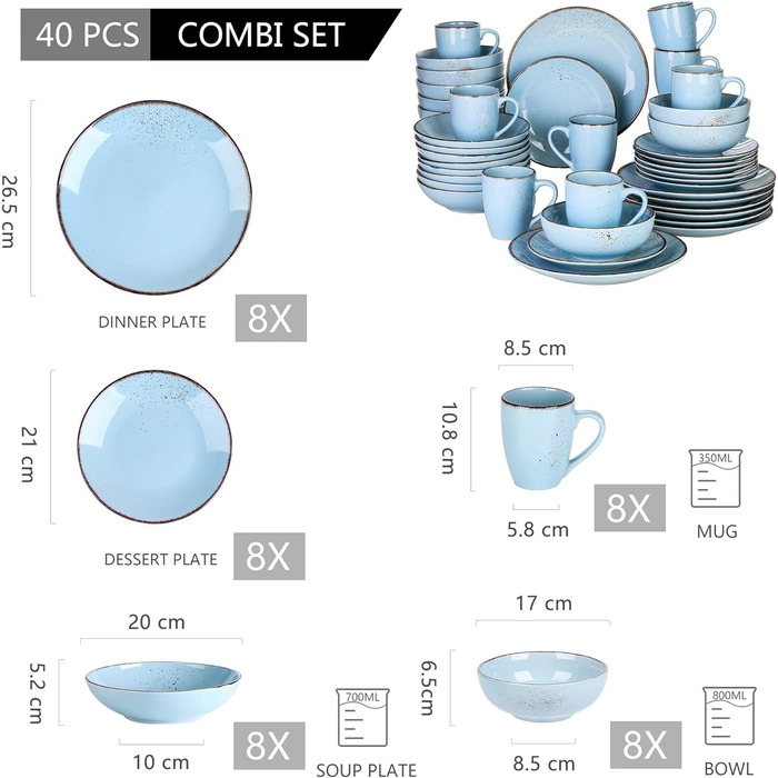 Комбінований сервіз vancasso, набір посуду Navia з кераміки, столовий сервіз із 32 предметів, вінтажний зовнішній вигляд, дизайн природи (набір із 40 предметів, Navia-3)