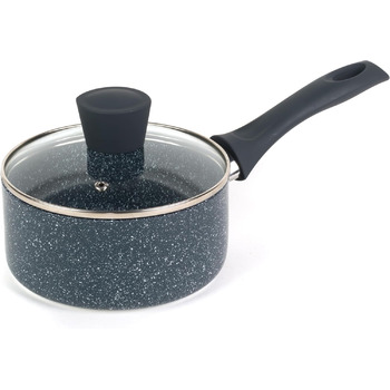 Каструля Russell Hobbs RH00845EU з антипригарним покриттям - 18 см/2 л з кришкою із загартованого скла, індукційна каструля, каструля для овочів/супу з бакелітовою ручкою та термостійким зовнішнім покриттям, камінь Nightfall (каструля 16 см)