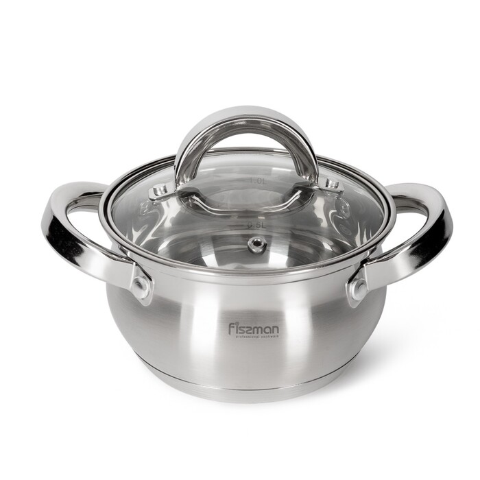 Кастрюля Fissman FELINA 14x8,5 см/1,3 л. со стеклянной крышкой нержавеющая сталь (5338)