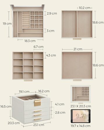 Органайзер для ювелирных изделий 4-уровневый облачно-белый SONGMICS