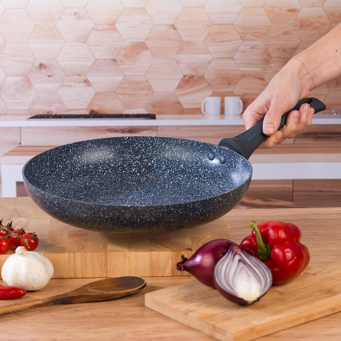 Каструля Russell Hobbs RH00845EU з антипригарним покриттям - 18 см/2 л з кришкою із загартованого скла, індукційна каструля, каструля для овочів/бульйону з бакелітовою ручкою та термостійким зовнішнім покриттям, камінь Nightfall (набір із 14 предметів)