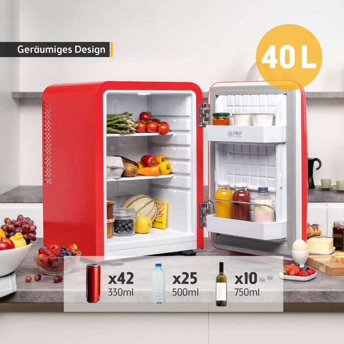 Міні-холодильник 40 л червоний TZS First Austria