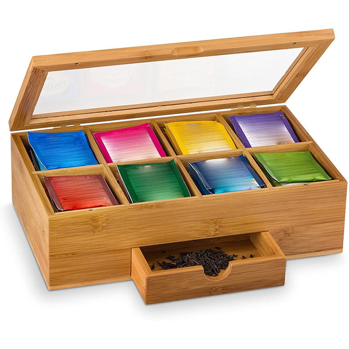 Органайзер для чайних пакетиків Generico, дерев&39яна коробка для зберігання чаю, органайзер для чаю з відділеннями, прозора акрилова коробка з віконцем, рішення для зберігання чаю, багатофункціональний органайзер, органайзер для ліків, стильний трима
