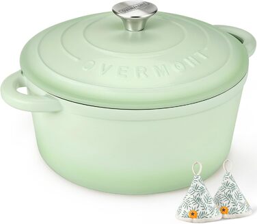 Чавунна форма для запікання Overmont Enamel - 26 см, придатна для використання в духовці, з кришкою та кулінарною книгою - для випікання, тушкування, запікання, білого кремового кольору (26 см-5,2 л, кольору бобів)