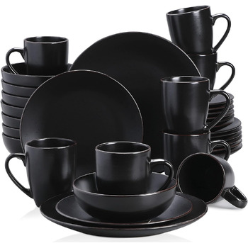Столовый сервиз из керамогранита, набор посуды vancasso MODA, винтажный вид, комбинированный сервиз из 40 предметов с 8 тарелками, тарелками для тортов, суповыми тарелками, мисками и чашками каждая (черный, сервиз из 32 предметов)