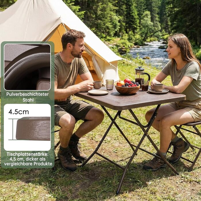 Розкладний стіл 80x80x74 см коричневий LIFERUN