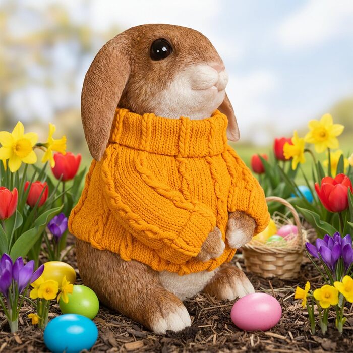 Декоративні фігурки кроликів у помаранчевому светрі colourliving