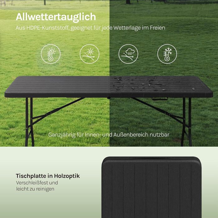 Складаний стіл для кемпінгу 180 х 74 х 74 см чорний WOLTU