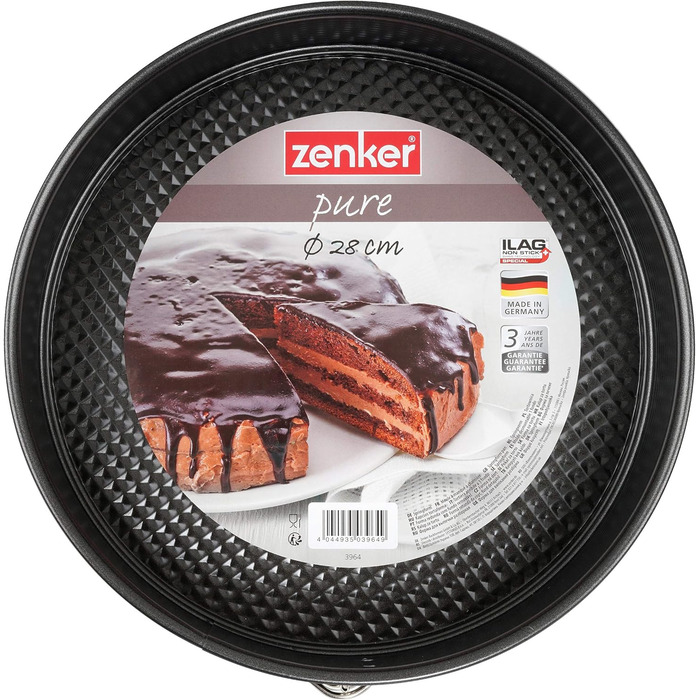 Форма для выпечки Zenker Z3964 Springform Ø 28 см из серии Pure, форма для выпечки с антипригарным покрытием, круглая форма для выпечки с плоским дном (цвет черный), количество 28 черный