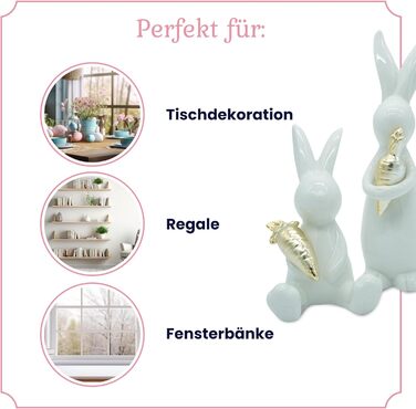 Набір декоративних елементів Heitmann керамічна пасхальна прикраса під порцеляну, для встановлення, біла, приблизно 12,5 x 10,5 x 8 см (кролики з морквою)