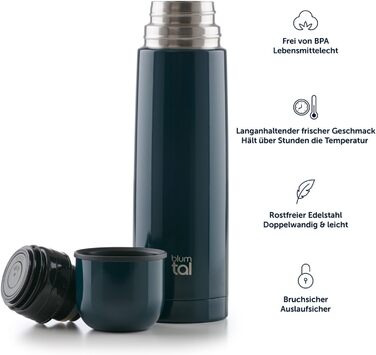Термос Blumtal Eifel з нержавіючої сталі 500 мл - герметичний термос з чашкою для пиття в дорозі, ізолює гарячі напої, темно-зелений 500 мл темно-зелений
