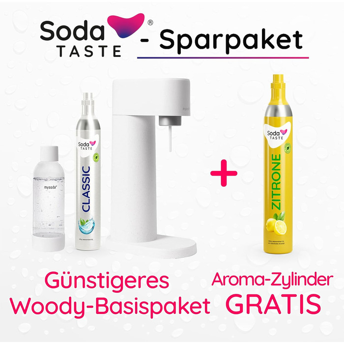 Набор для газирования воды, 4 предмета, классик + лимон, белый Mysoda Woody SodaTASTE