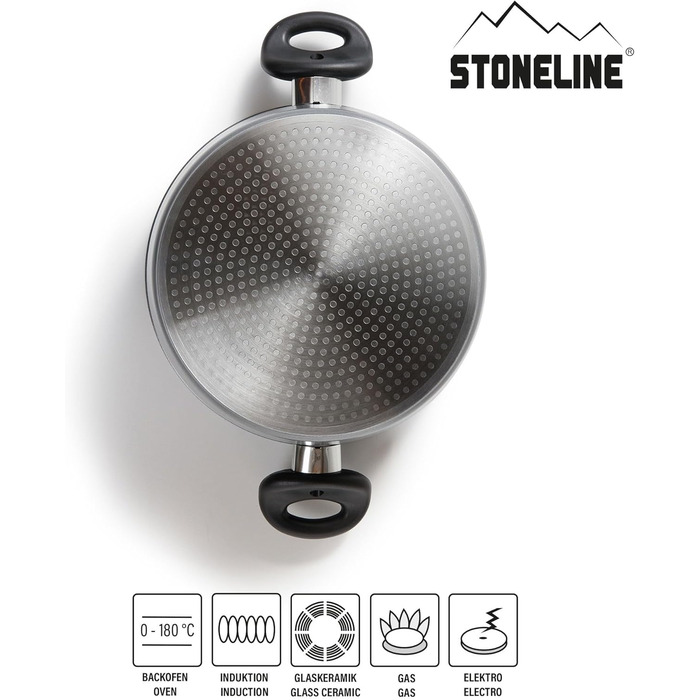 Каструля STONELINE XXL з литого алюмінію, велика, з кришкою, 7 л, антипригарне покриття зі справжніми кам&39яними частинками, індукційний посуд для всіх типів варильних поверхонь, духовка, приготування їжі без жиру та олії, сірий (18 см)