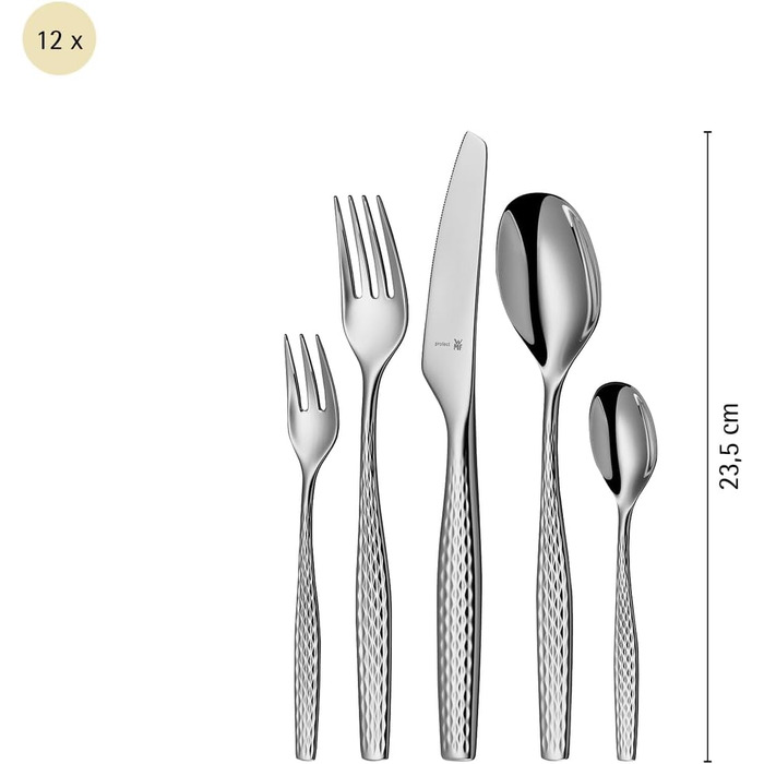 Набір столових приборів WMF Sentic для 12 осіб, 66 предметів посуду, ергономічний, захист Cromargan, можна мити в посудомийній машині, ковані обідні ножі, коробка для столових приборів 1270006341