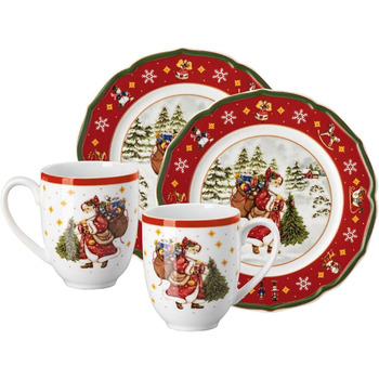 Набор столовой посуды на 2 персоны, 4 предмета, красный Happy Wintertime Hutschenreuther