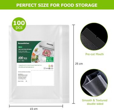 Вакуумні пакети 100 пакетів 15 x 25 см Professional Bonsenkitchen