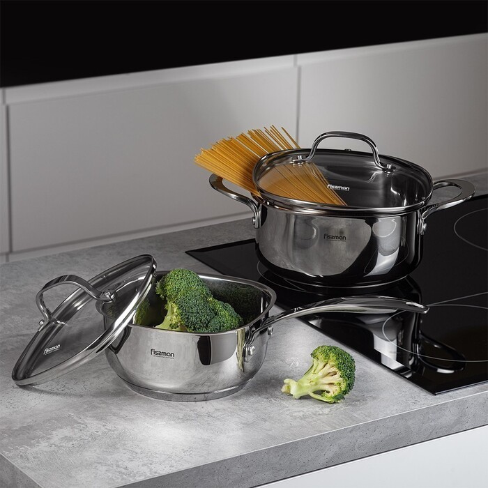 Каструля Fissman EXCLUSIVE PRO 20x10 см / 3,0 л зі скляною кришкою нержавіюча сталь (5541)