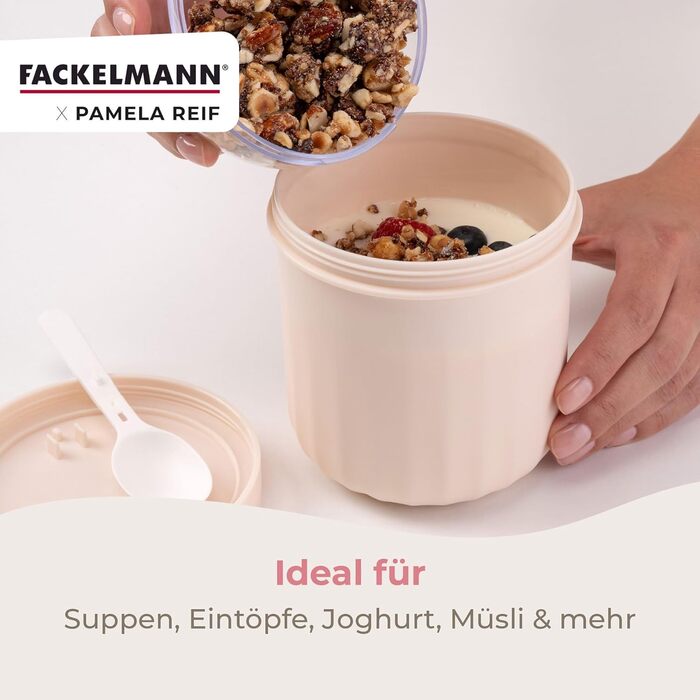 Стаканчик для хлопьев 500 мл со складной ложкой, пастельно-бежевый Pamela Reif Fackelmann