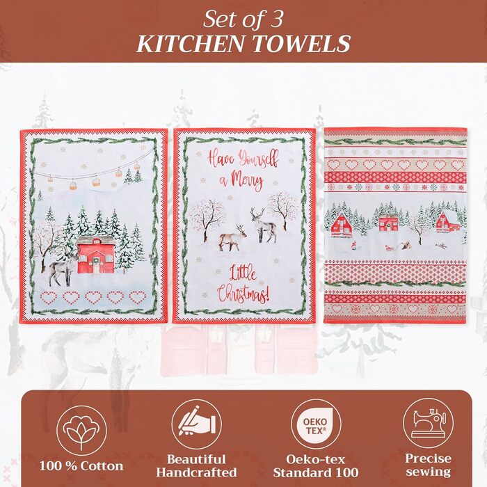 Набір з 3 різдвяних кухонних рушників  Rural Christmas 50 x 70 см Maison d' Hermine