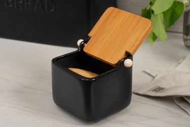 ARDESTO Сахарница Midori 12х12х11см, 840мл, керамика, бамбук, черная