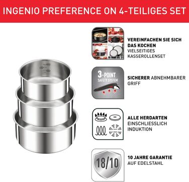 Набір посуду для індукційного приготування Tefal Ingenio Preference On з 15 предметів зі знімною ручкою, що штабелюється, економить місце, з антипригарним покриттям, простий у використанні та чищенні, L97495 Набір посуду для каструль та сковорідок (Набір 