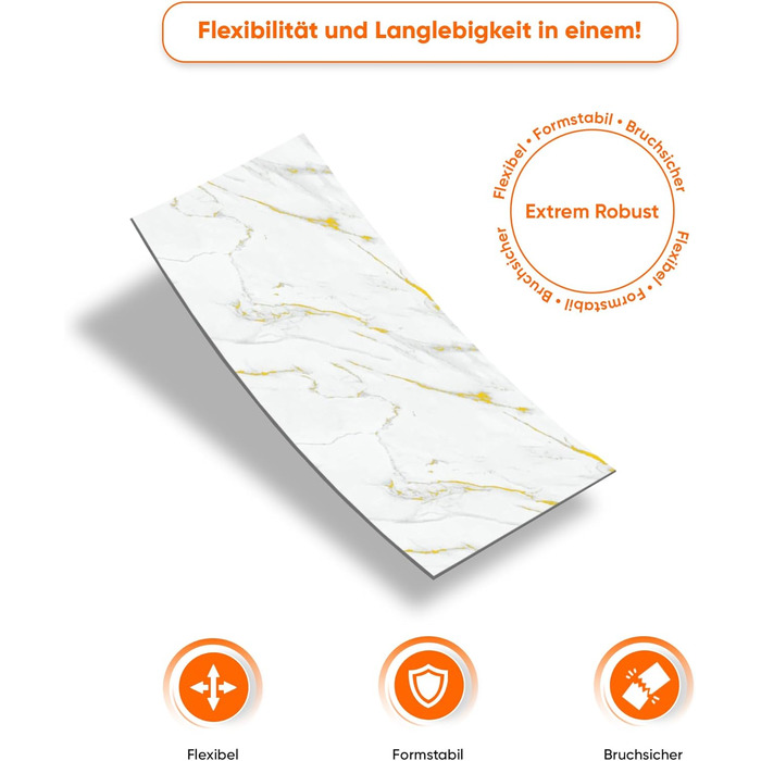 Стінові панелі IZODEKOR під мармур 60x120 см Фартух для кухні ПВХ-облицювання стін для кухні, ванної кімнати Бризкозахисний екран для кухні Водонепроникний та термостійкий (4 панелі, Golden Harmony)