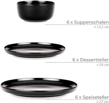 Консімо. Набір посуду Combi 6 персон Набір тарілок VICTO Modern 24 предмети Столовий сервіз - Сервіз та набори посуду - Комбінований сервіз 6 персон - Сервіз для сім'ї - Посуд Столовий посуд (18 шт. (супові миски), чорний)
