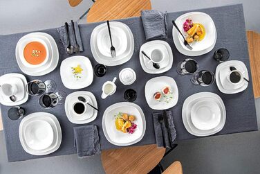 СПІВАЧКА Білий обідній сервіз Bilgola, порцеляновий набір посуду з 30 предметів на 6 персон, набір тарілок округлого дизайну, обідня тарілка (супова тарілка 6 шт. )